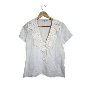 Corey Lynn Calter Women's Ivory Metallic Stripe Embroidered Blouse 6